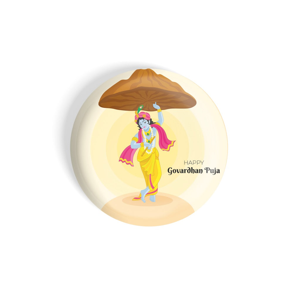 dhcrafts Round Fridge Magnet Orange Govardhan Puja D1 Glossy Finish Design Pack of 1 (58 mm)